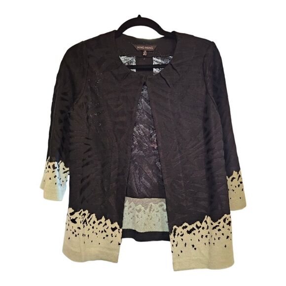 MING WANG Black/Green Knit Jacket Cardigan - Size Small - Picture 1 of 9